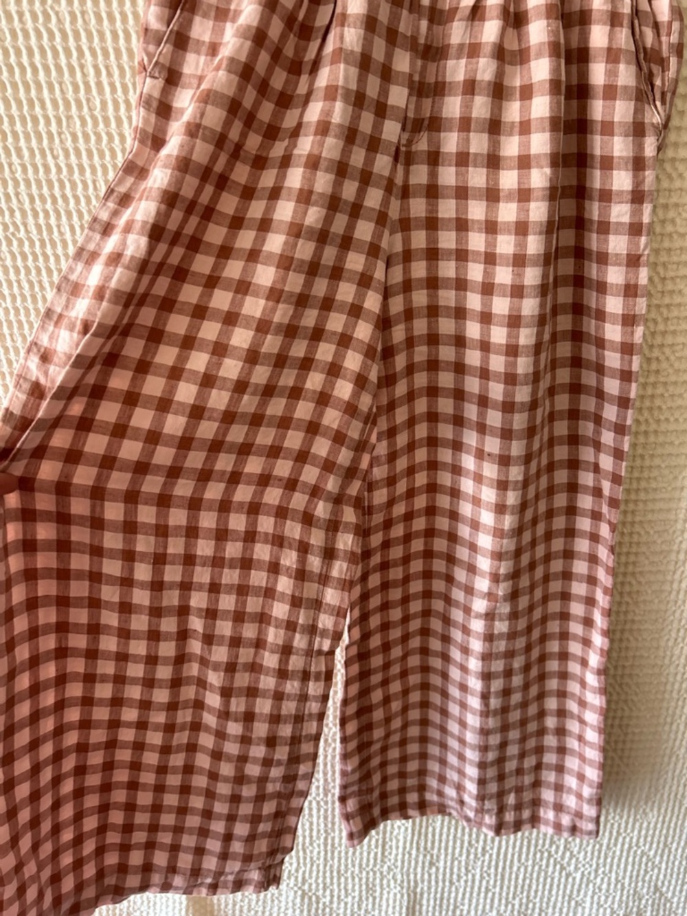 Lou & Grey Wide-Leg Gingham Lounge Pants in Pink and Brown - Picture 5 of 7